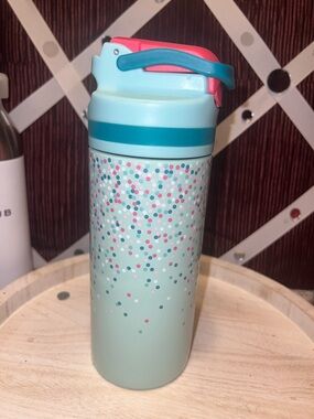 Mint Confetti Stainless Water Bottle with Teal & Pink Lid